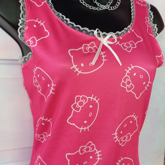 😵Hello Kitty slinky bodycon kawaii lace trim hot pink nwt summer ready dress - Picture 8 of 10